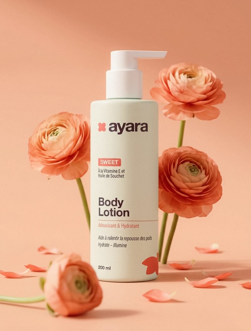 Lotion corporelle Ayara Sweet en mise en scène